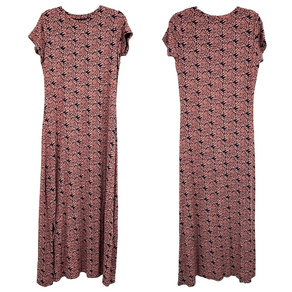 Coolibar Women's L Dounelle Maxi‎ Dress UPF 50+ Sun Protection Navy Coral Floral
